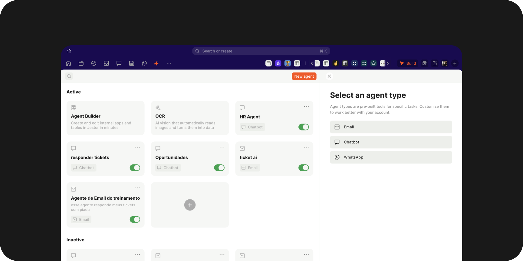 Agentes e modelos de IA no Jestor