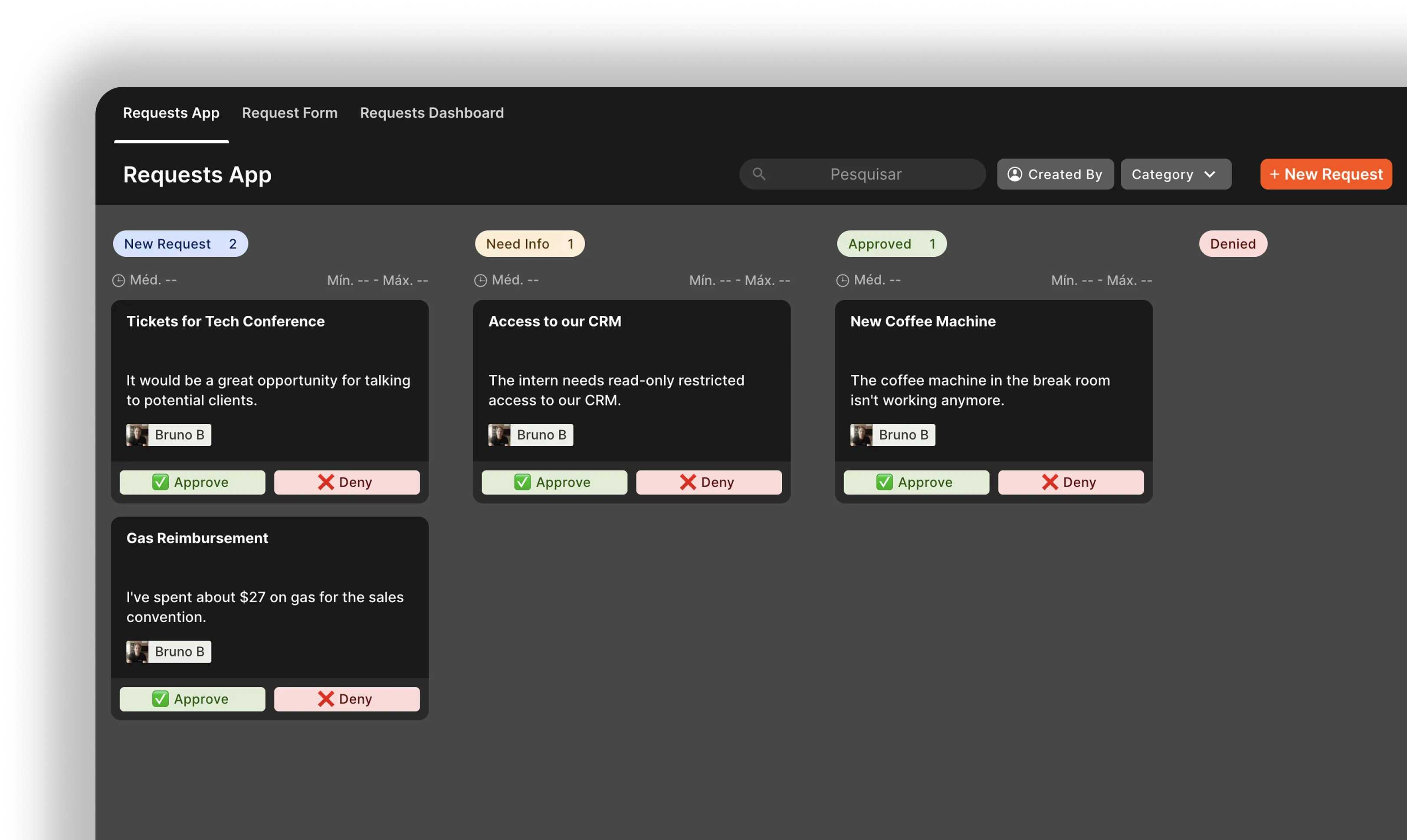 Interface de alçadas de aprovação Conta Azul mostrando Requests App