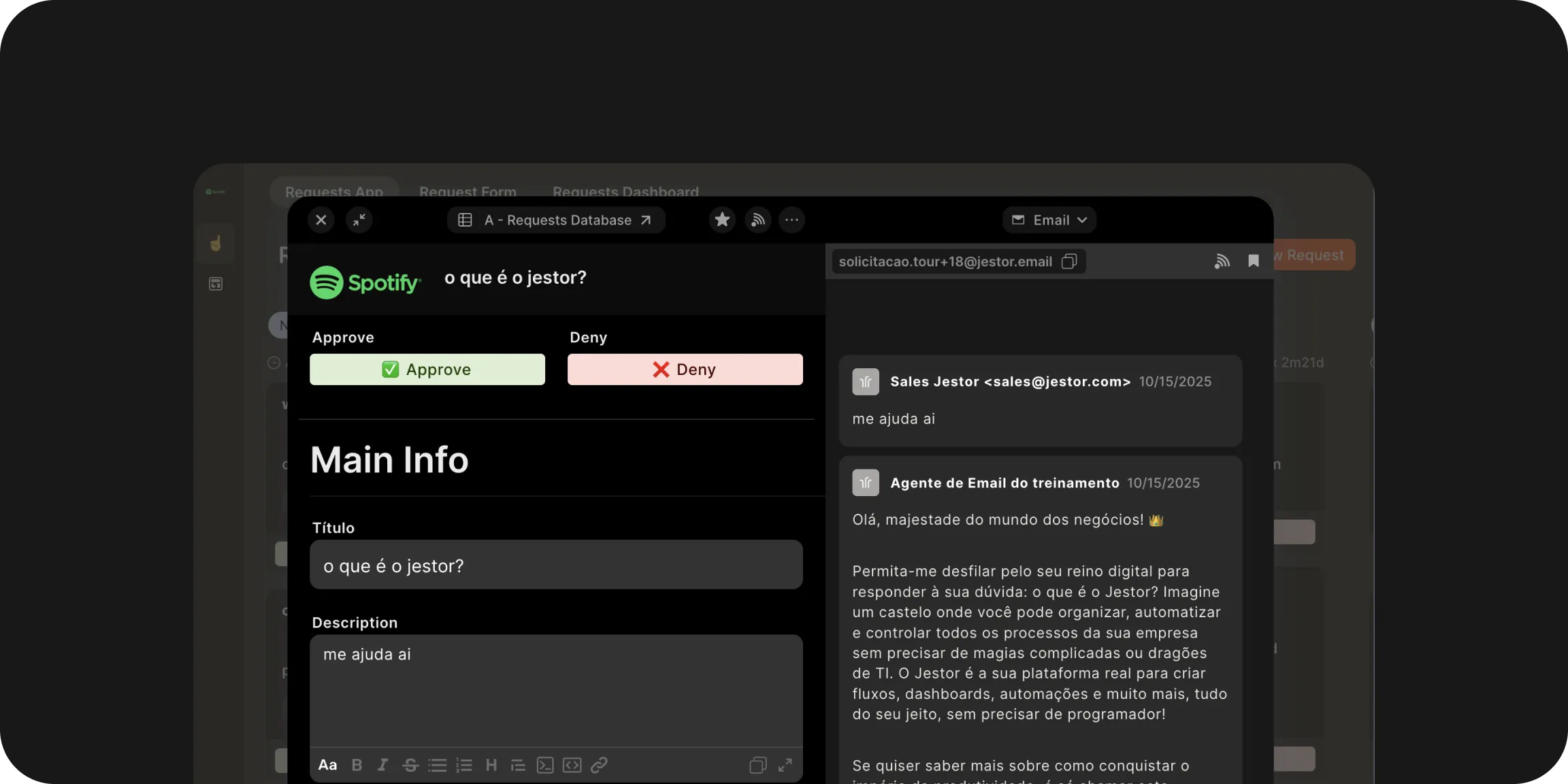 Email tickets in Jestor