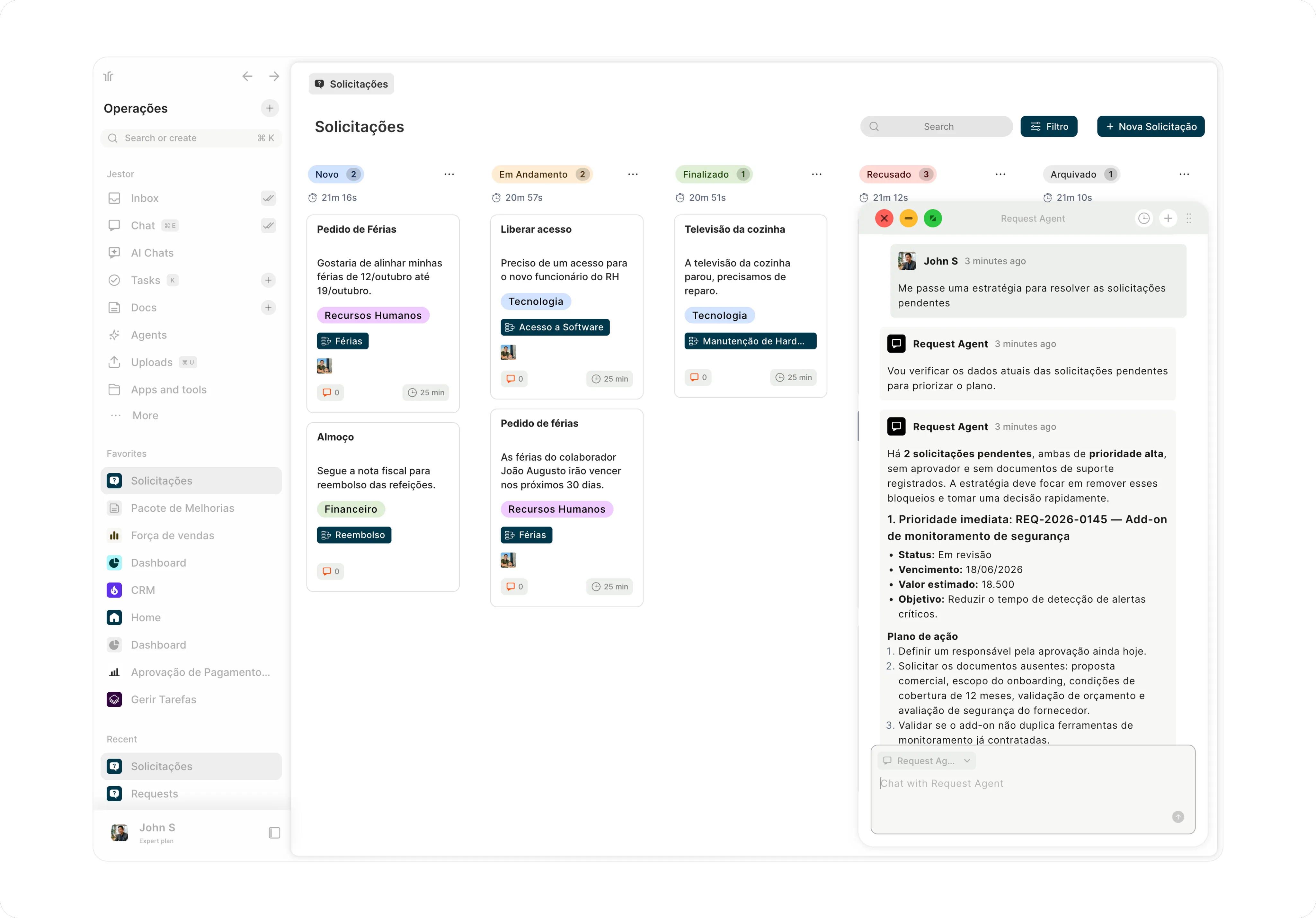 Interface do sistema de operações Jestor