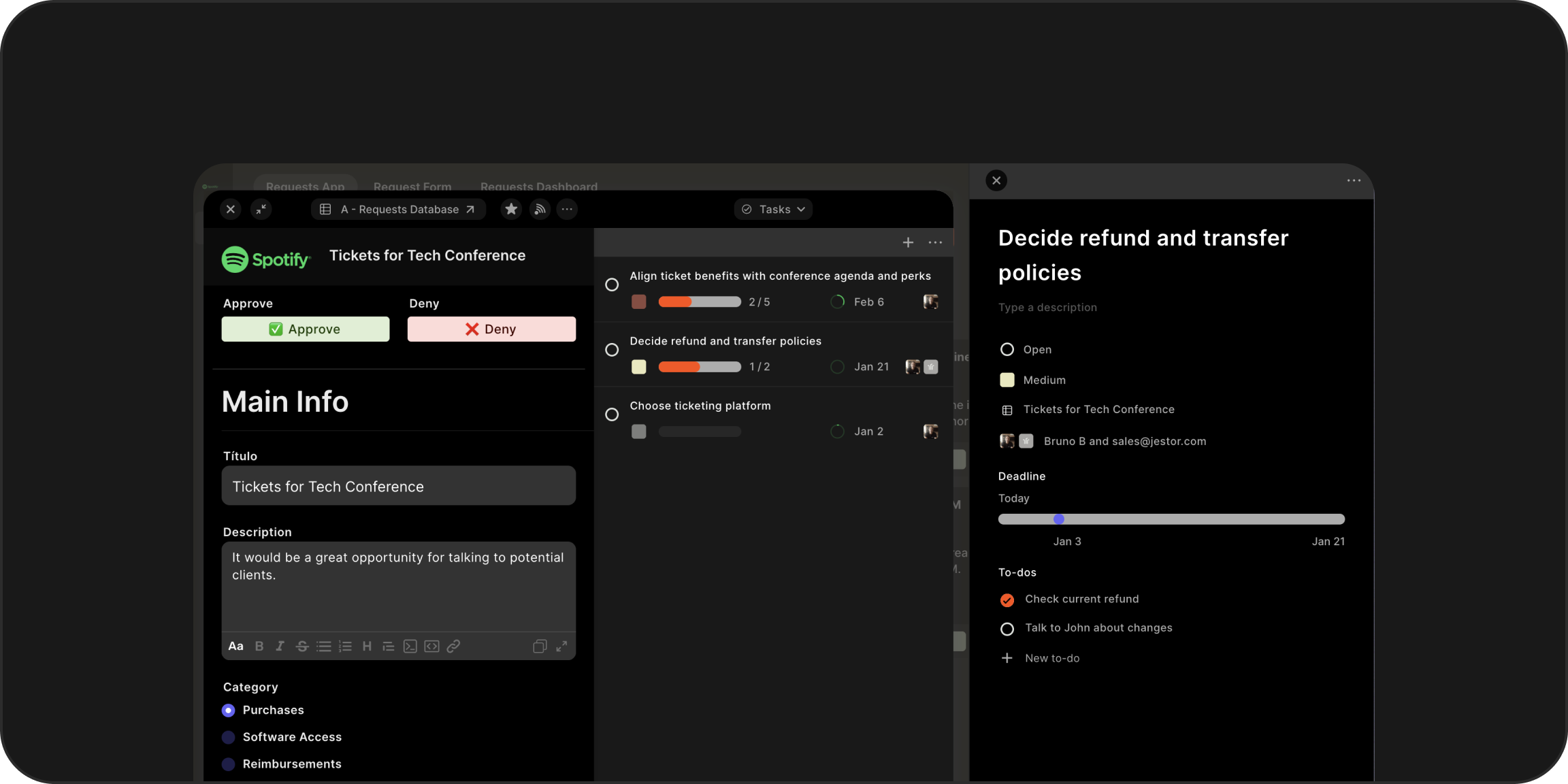 Tarefas vinculadas a cada cartão