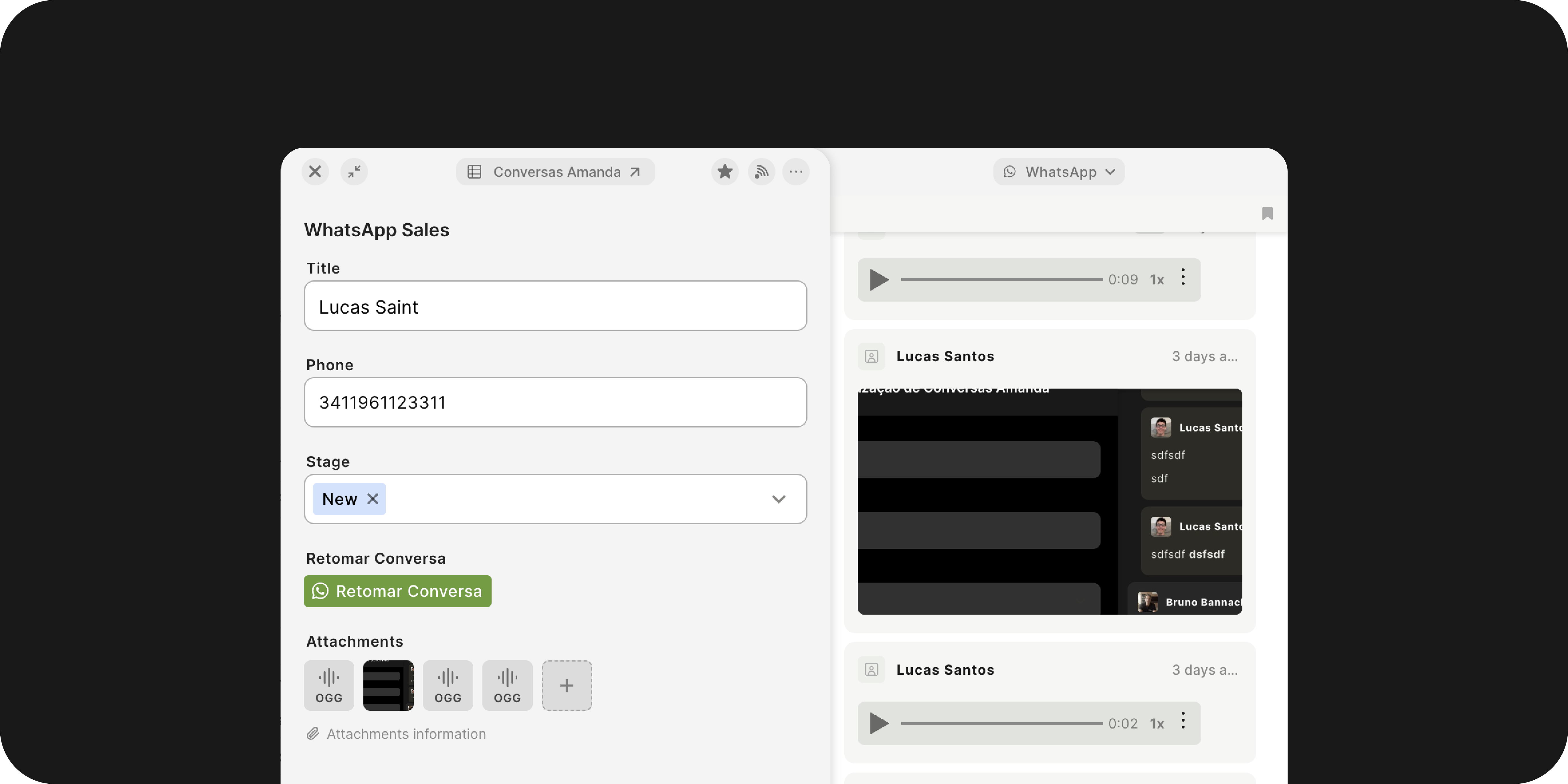 Audio, messages, and files — saved directly in a field