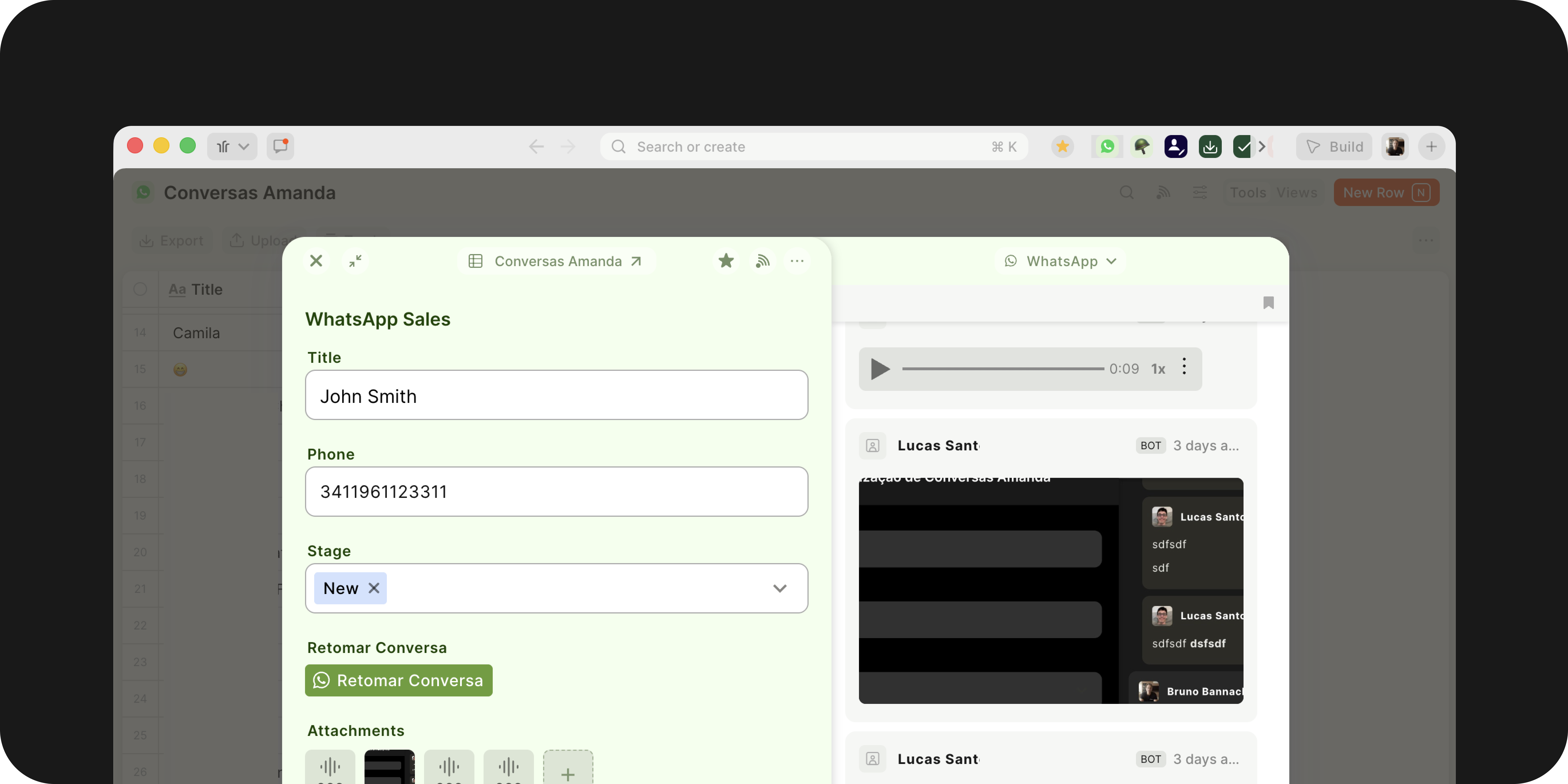 Chat on WhatsApp directly from cards and records